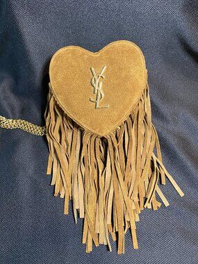 YSL — Fringe Love Heart Chain Cross-body Bag (Suede Small)
